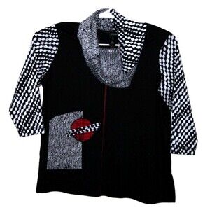 Ali Miles Womens XL Tunic Top Abstract Print Black Red Long Sleeve Casual Blouse